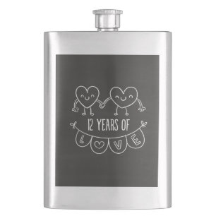 12th Anniversary Gift Chalk Hearts Flask