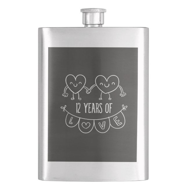 12th Anniversary Gift Chalk Hearts Flask (Front)