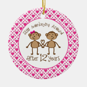 12th Anniversary Monkey Love Ornament