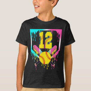 12th Bday Softll Home Plate Drip Ice Cream 12 Year T-Shirt