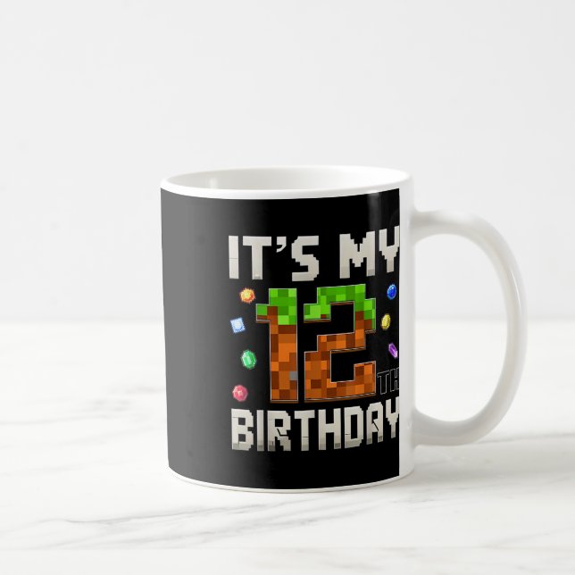 12th Birthday 12 Year Old Birthday Boy Gamer Pixel Coffee Mug (Right)