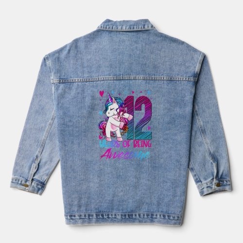12th Birthday  12 Year Old Girl Flossing Unicorn P Denim Jacket