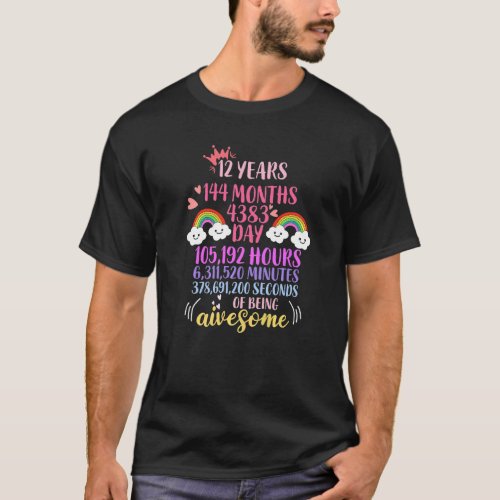 12th Birthday 12 Years Old Vintage Retro 144 Month T_Shirt