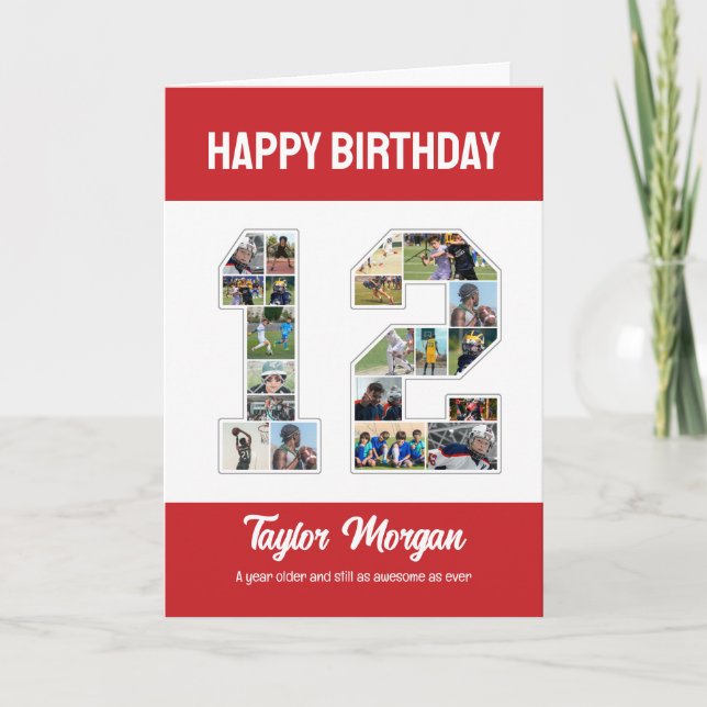 12th Birthday Anniversary Number 12 Photo Collage Card (Front)