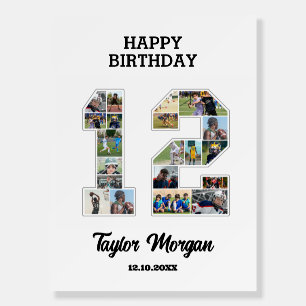 12th Birthday Anniversary Number 12 Photo Collage Foam Board