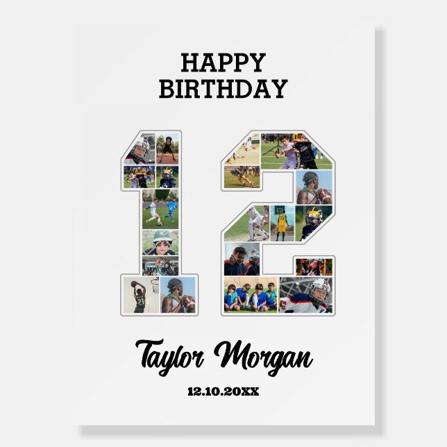 12th Birthday Anniversary Number 12 Photo Collage Foam Board (Front)
