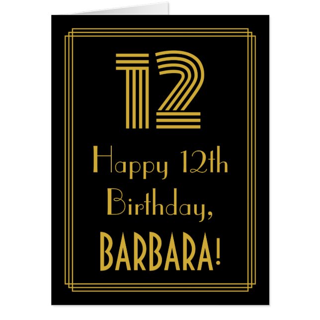 12th Birthday: Art Deco Inspired Look “12” + Name Card (Front)