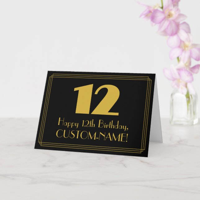 12th Birthday: Art Deco Inspired Look "12" & Name Card (Orchid)