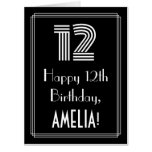 [ Thumbnail: 12th Birthday — Art Deco Inspired Look “12” + Name Card ]