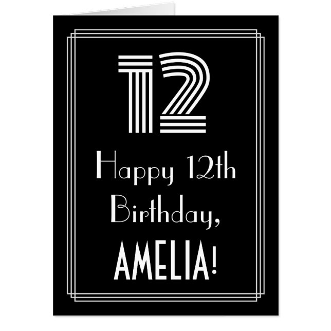12th Birthday — Art Deco Inspired Look “12” + Name Card (Front)