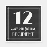 [ Thumbnail: 12th Birthday ~ Art Deco Inspired Look "12", Name Napkins ]
