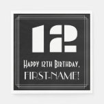 [ Thumbnail: 12th Birthday: Art Deco Inspired Look "12" + Name Napkins ]