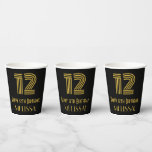 [ Thumbnail: 12th Birthday: Art Deco Inspired Look “12” & Name Paper Cups ]