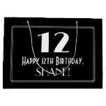 [ Thumbnail: 12th Birthday: Art Deco Inspired Style "12", Name Gift Bag ]