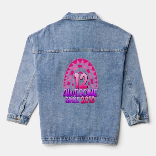 12th Birthday Awesome Since 2010 Birthday Rainbow  Denim Jacket