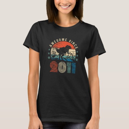 12th Birthday Awesome Since 2011 Retro Dinosaur Bo T_Shirt