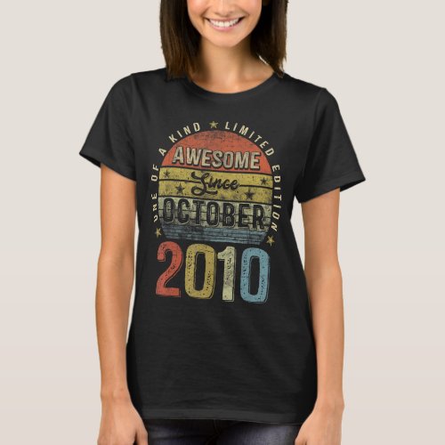12th Birthday  Awesome Since October 2010 12 Year  T_Shirt