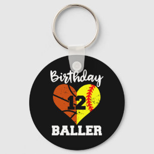12th Birthday Baller Fun 12 Year Old Softball Bask Keychain