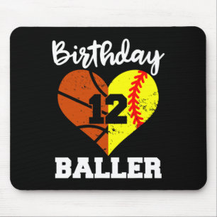12th Birthday Baller Fun 12 Year Old Softball Bask Mouse Pad