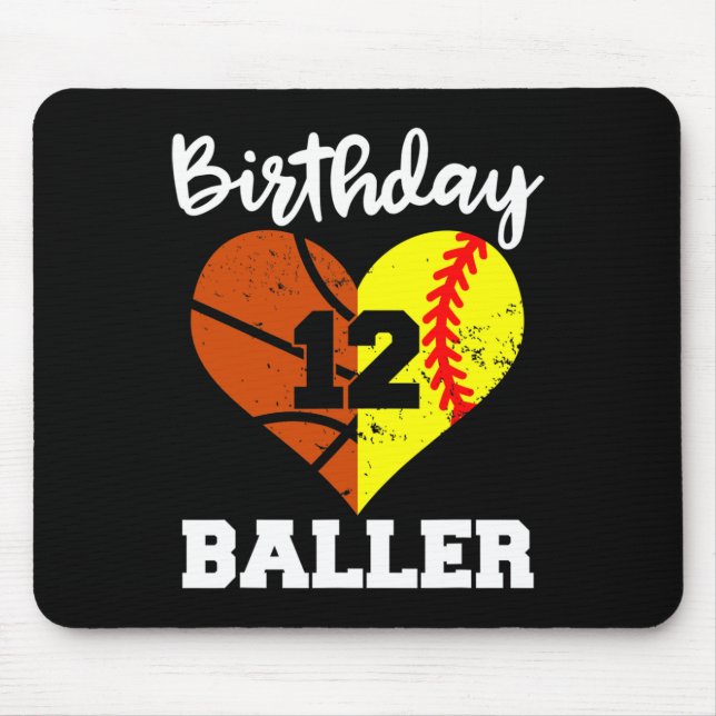 12th Birthday Baller Fun 12 Year Old Softball Bask Mouse Pad (Front)
