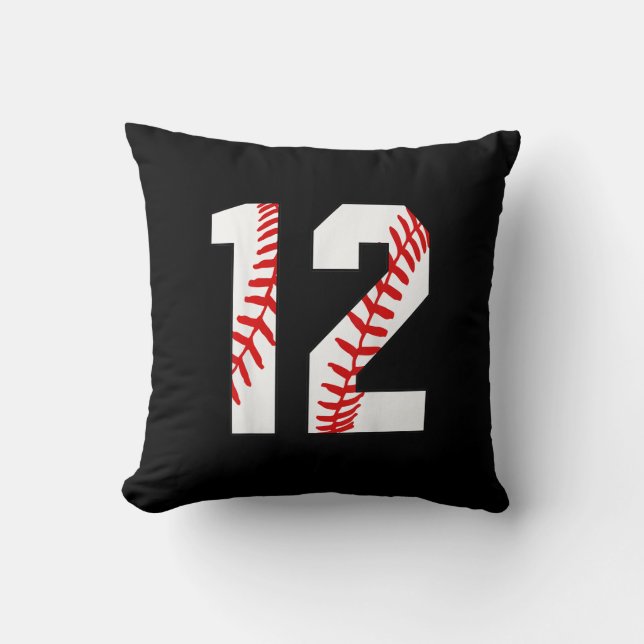 12th Birthday Baseball Big Number Twelve  Throw Pillow (Front)