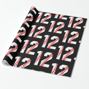 12th Birthday Baseball Big Number Twelve Wrapping Paper