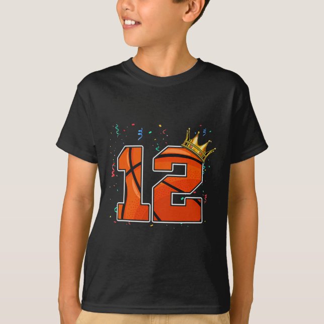 12th Birthday Basketball Big Number 12 Year Old Bo T-Shirt (Front)