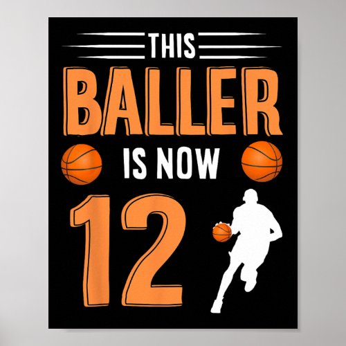 12th Birthday Basketball T _ This Baller Is Now 12 Poster