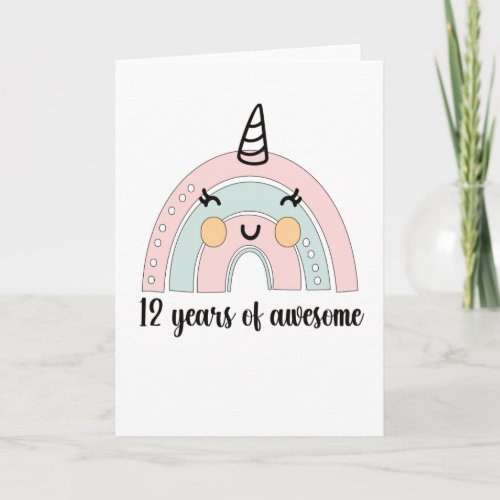12th Birthday Boho Rainbow 12 Years Old Unicorn Card