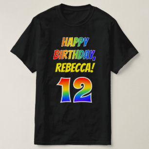 12th Birthday — Bold, Fun, Rainbow 12, Custom Name T-Shirt