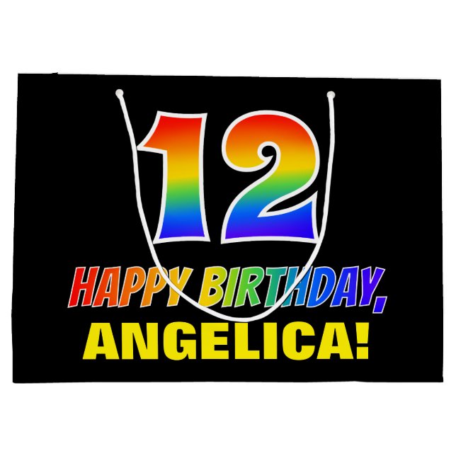 12th Birthday: Bold, Fun, Simple, Rainbow 12 Large Gift Bag (Back)