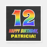 [ Thumbnail: 12th Birthday: Bold, Fun, Simple, Rainbow 12 Napkins ]