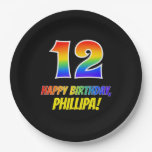 [ Thumbnail: 12th Birthday: Bold, Fun, Simple, Rainbow 12 Paper Plates ]
