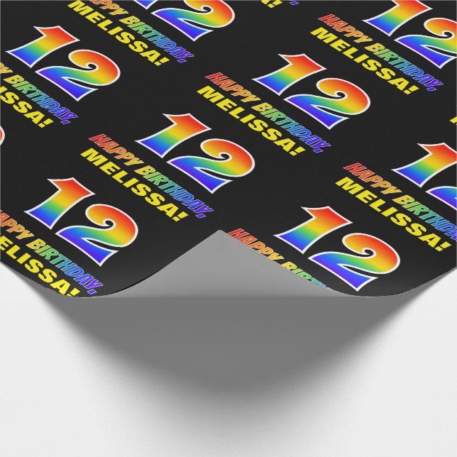 12th Birthday: Bold, Fun, Simple, Rainbow 12 Wrapping Paper (Corner)