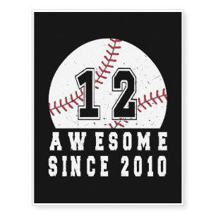 12th Birthday Born In 2010 Baseball Boy 12 Year Temporary Tattoos