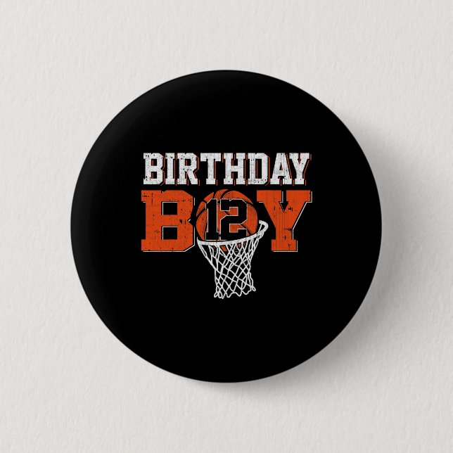 12th Birthday Boy Bysketbyll Lover 12 Years Old Bd Button (Front)