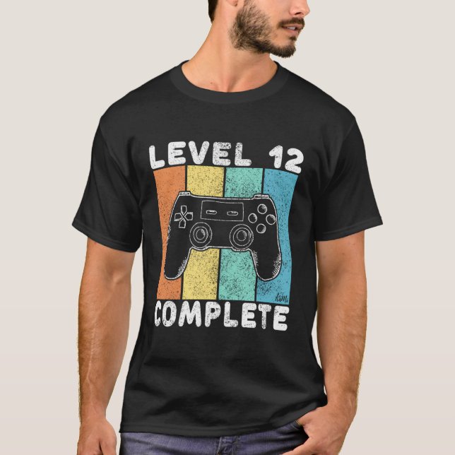 12Th Birthday Boys Gaming Level 12 Complete 12 Yea T-Shirt (Front)