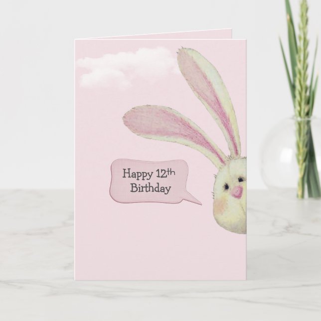 12th Birthday Bunny On Pink  Card (Front)