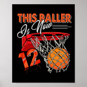 12th Birthday Bysketbyll Fun 12 Years Old Kids Gif Poster