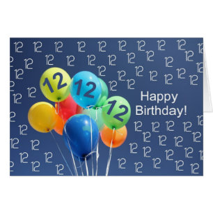 12th Birthday Card colored balloons