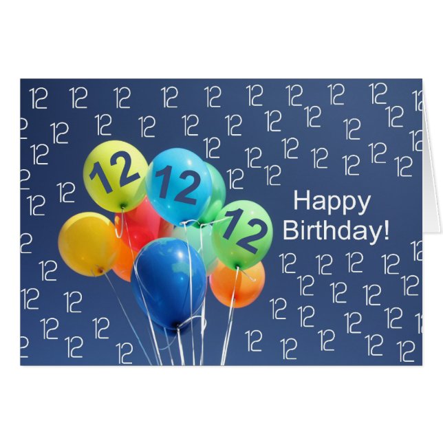12th Birthday Card colored balloons (Front Horizontal)