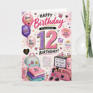 12th Birthday Card for Girls