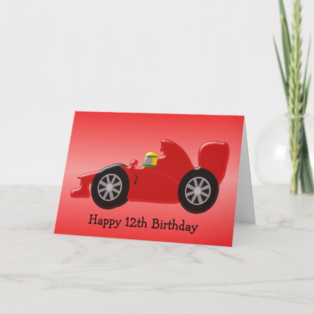 12th Birthday Card Red Racing Car (Front)