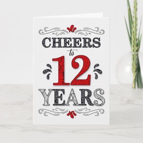 12th Birthday Cheers in Red White Black Pattern Card