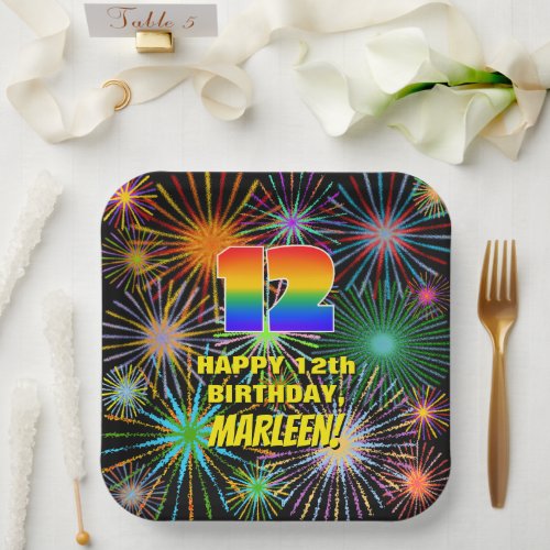 12th Birthday Colorful Fun Celebratory Fireworks Paper Plates