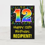 [ Thumbnail: 12th Birthday: Colorful Music Symbols + Rainbow 12 Card ]