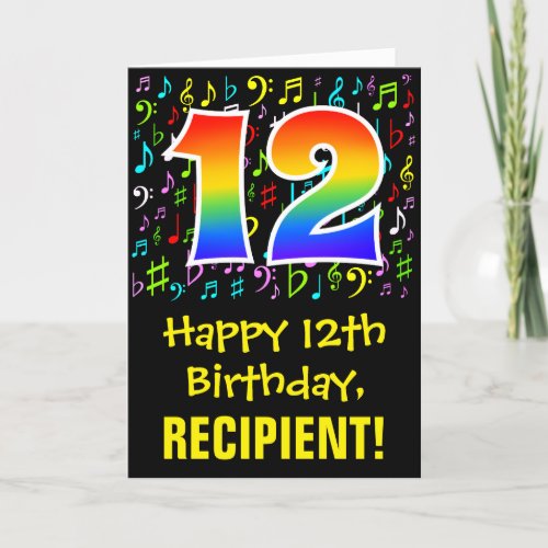 12th Birthday Colorful Music Symbols  Rainbow 12 Card
