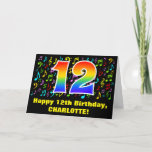[ Thumbnail: 12th Birthday: Colorful Music Symbols & Rainbow 12 Card ]