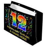 [ Thumbnail: 12th Birthday - Colorful Music Symbols, Rainbow 12 Gift Bag ]