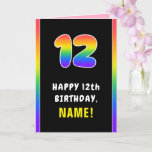 [ Thumbnail: 12th Birthday: Colorful Rainbow # 12, Custom Name Card ]